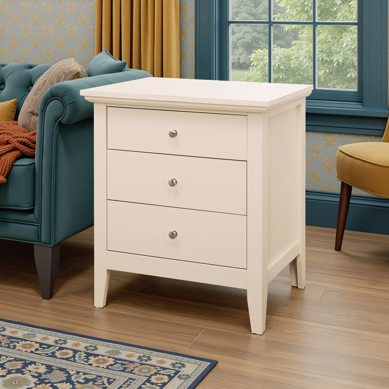 Table de chevet 3 tiroirs beige lausannois, Beige