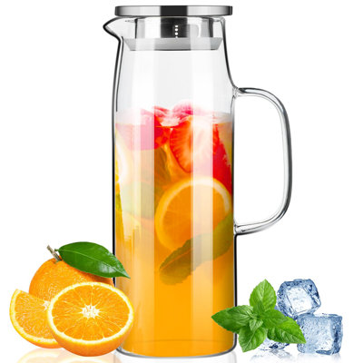 1.5L Glass Carafe With Stainless Steel Filter - Perfect For Water, Juice, Iced Tea