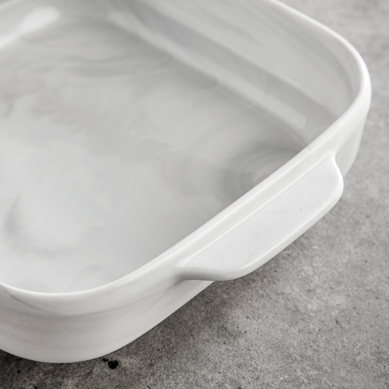 Vancasso Emma Square Stoneware Casserole Bakeware, Marble Gray