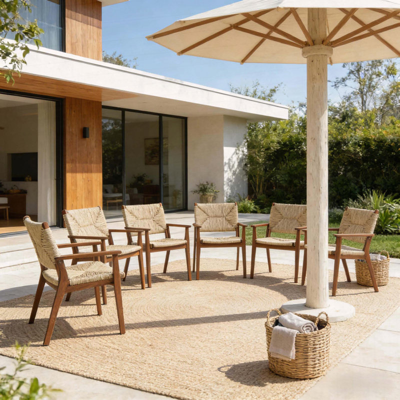 Ensemble de 2 chaises d'extérieur en bois d'acacia avec osier tissé à la main
