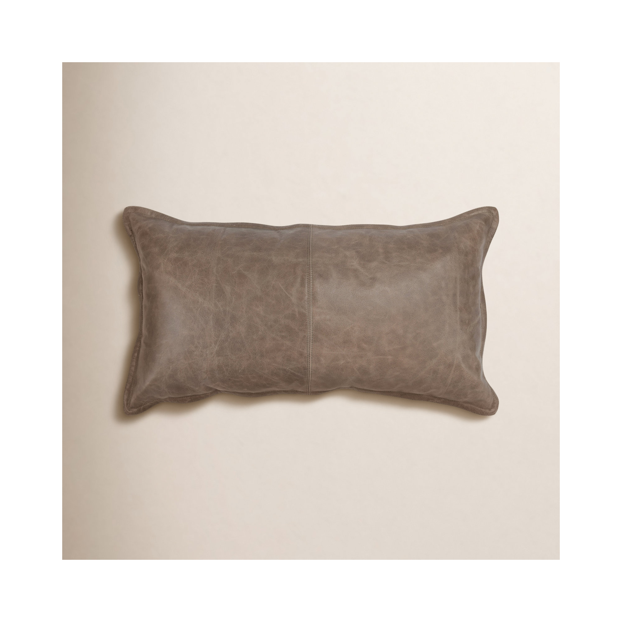 Cutler Leather Accent Pillow, 14" x 22", Rectangular, Taupe