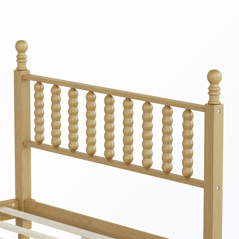 Lit plateforme double en bois avec tête de lit en forme de gourde, Double, Naturel