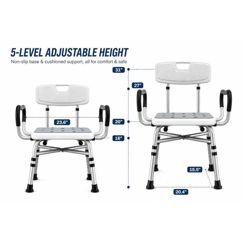Shower Chair for Inside Shower with Arms and Back