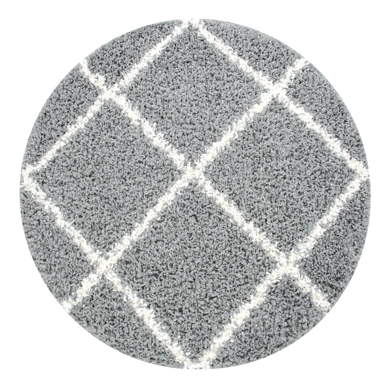 Tapis gris à poils longs Glaucia, Rond 3 pi 11 po