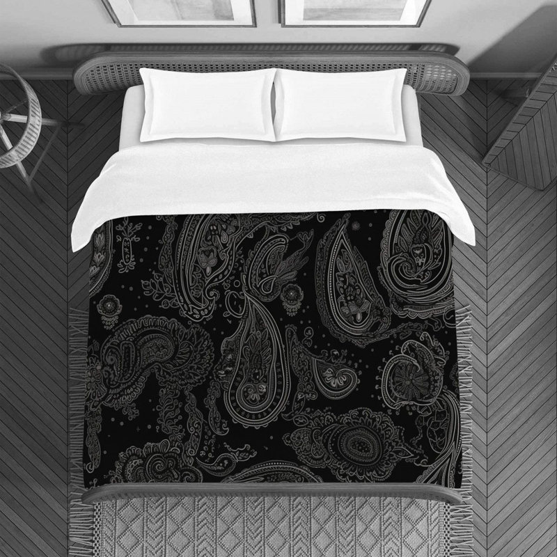 Machine Printed Duvet Cover, Black/Gray Paisley, Queen Duvet Cover