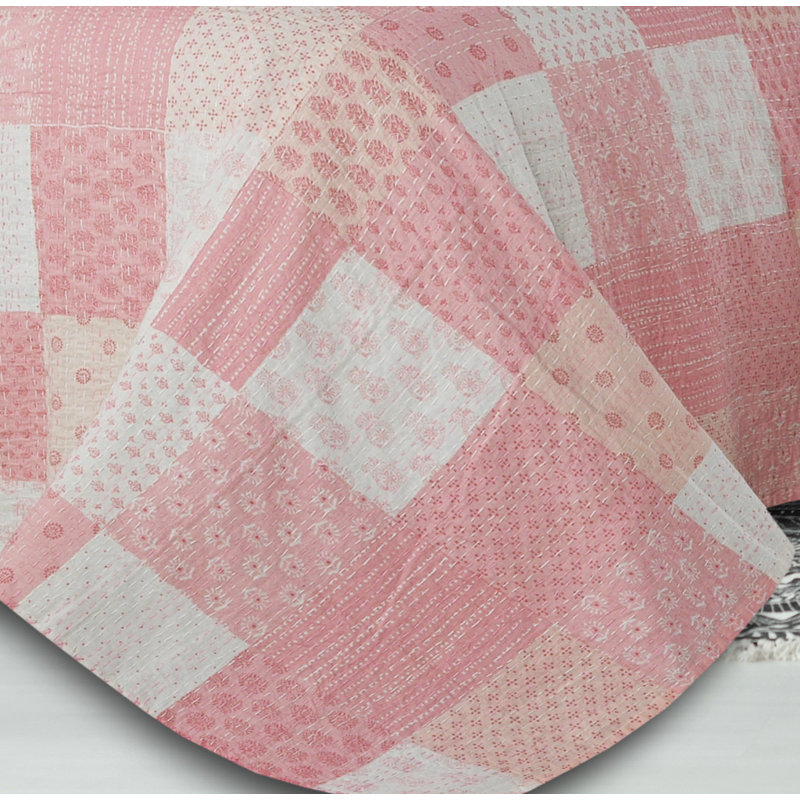 Knitted Cotton Throw, Pink Geometric Shapes