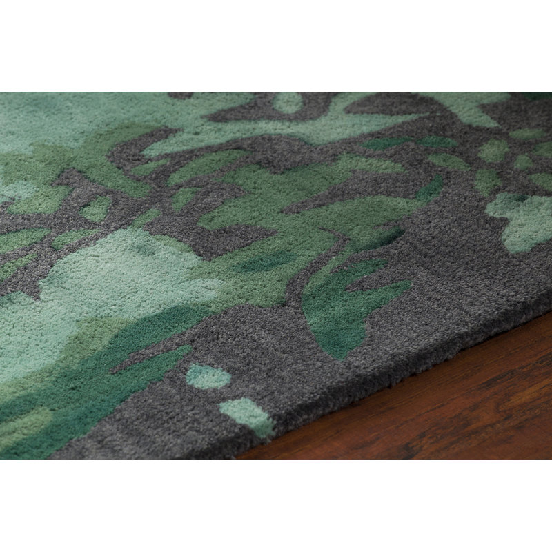 Tapis vert / gris en laine touffeté à la main Brynn Authentic, Rectangle 7 pi 9 po x 10 pi 6 po