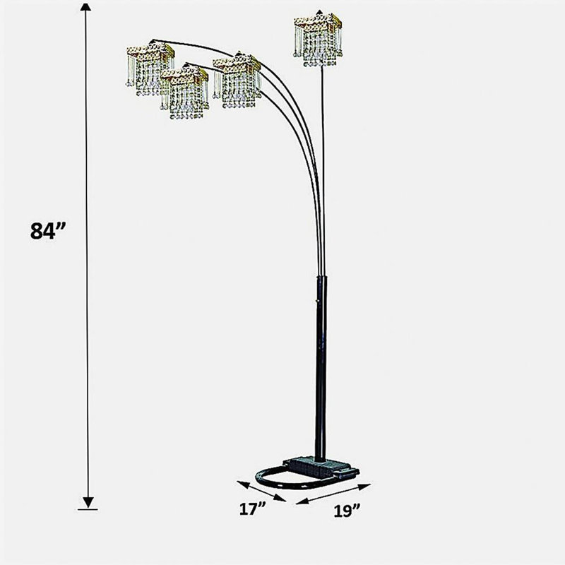 Black 4-square crystal-inspired arched floor lamp, Black/Gold