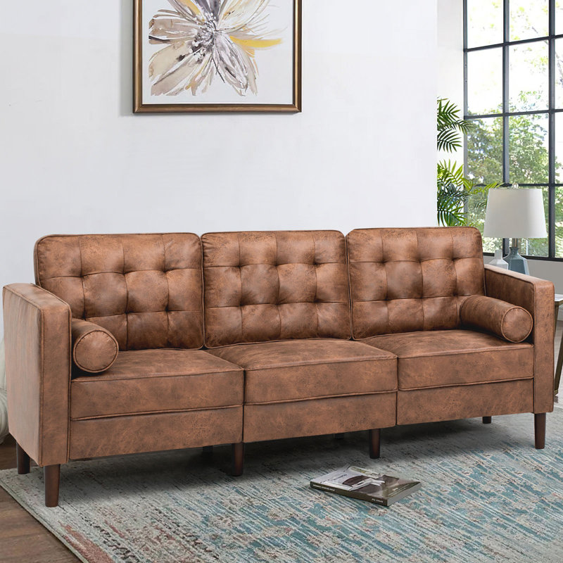 Rebba 84'' Faux Leather Sofa, Brown