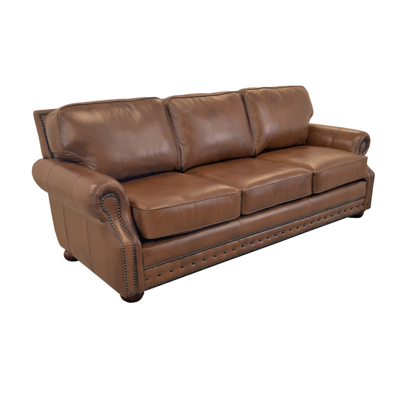 Speroni 100" Genuine Leather Rolled Arm Sofa, Berkshire Walnut Genuine Leather