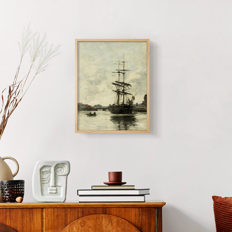 Imprimé nautique rétro XLI, H 10 po x l 8 po, Papier encadré naturel, Pas de tapis