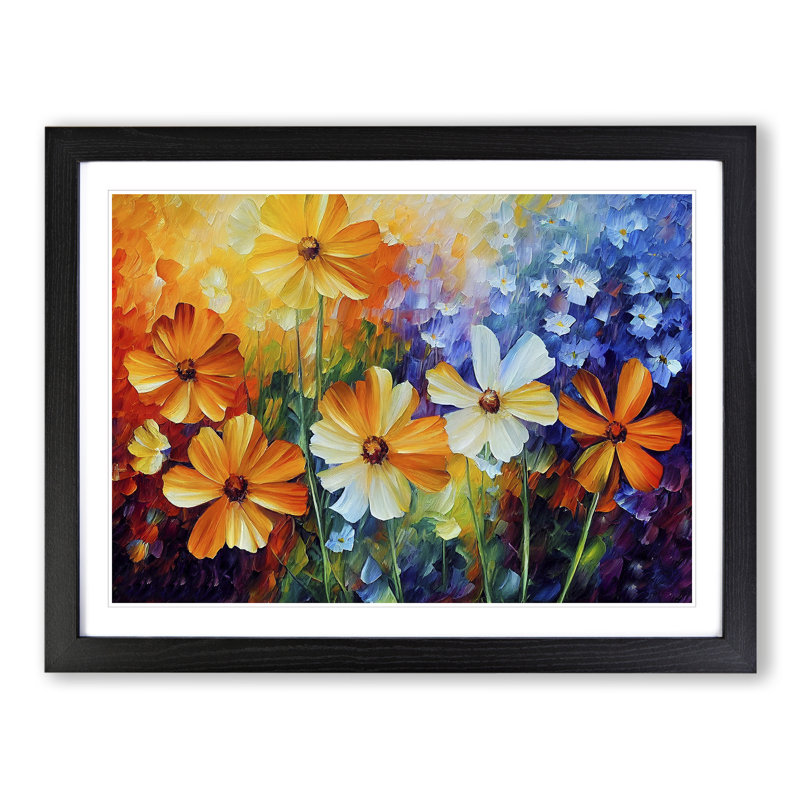 XH1022-6710X Painted Wildflowers Vol.4 1 Piece Single Picture Frame Painting, 46cm H x 64cm W x 2cm D, Black Framed