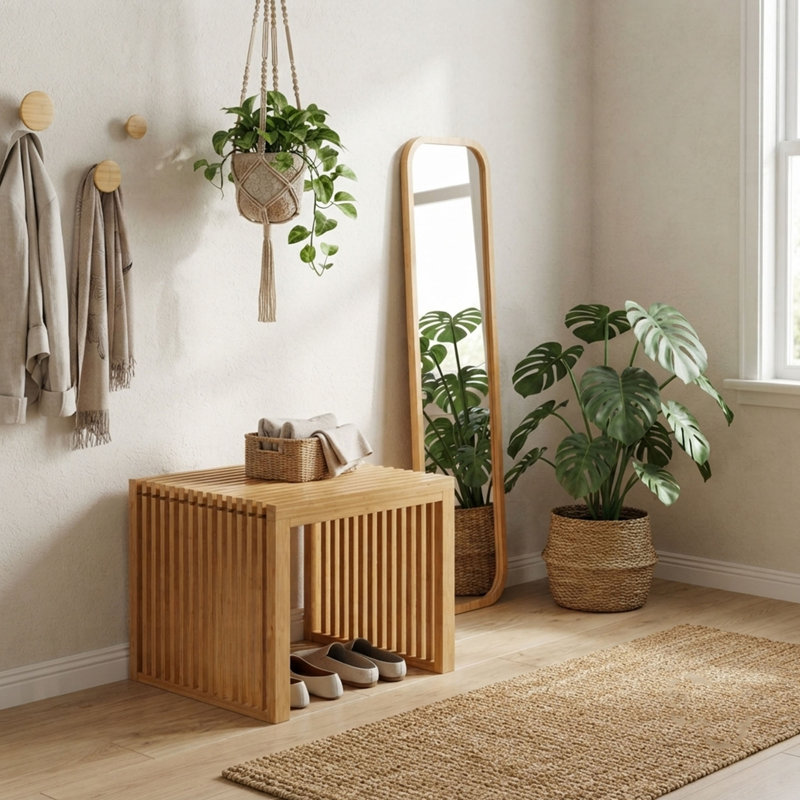 17'' Bamboo Shoe Rack Bench for Entryway