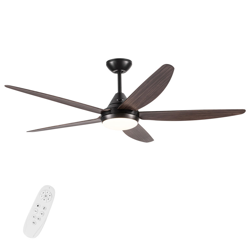 Ventilateur de plafond à DEL intégré 56 po avec pales en ABS, Noir, Brun