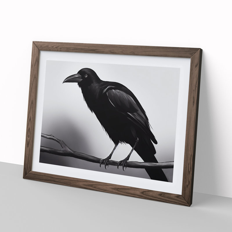 Cosmopolitan Crow Bird - Single Picture Frame Print, 25cm H x 34cm W x 2cm D, Walnut