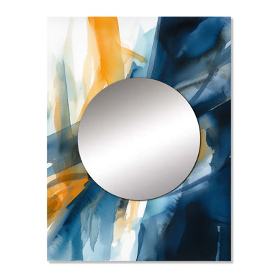 Anker Blue and Gold Fusion VII - Fractals Unique Wall Mirror Decor, Blue Large Mirror, Printed Metal Art