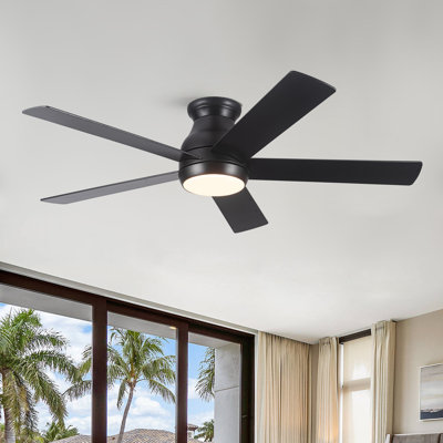 Low Profile 52" 5-Blades Indoor Flush Mount Ceiling Fan with Reversible DC Motor and Remote Control