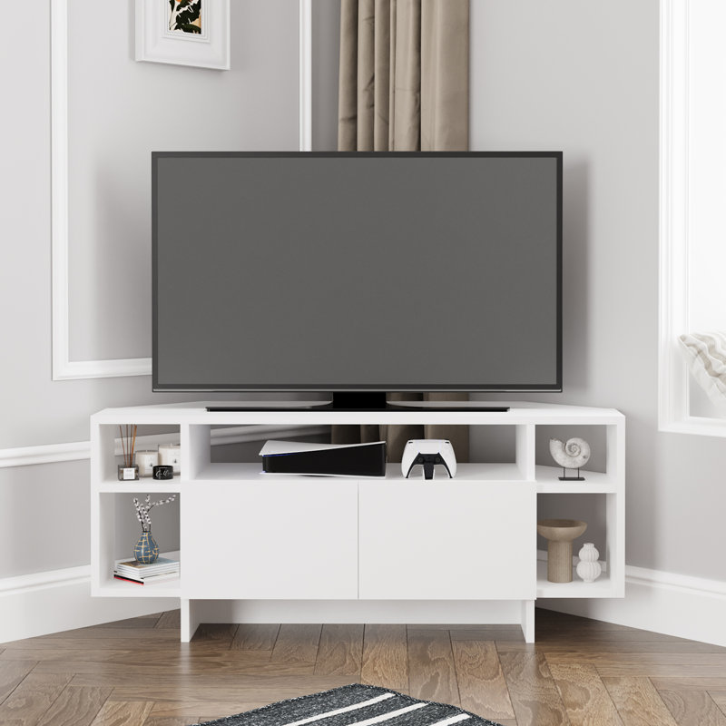 Era Corner TV Unit with Storage for up to 50 Inch TV - Modern TV Stand Cabinet with Shelves, White