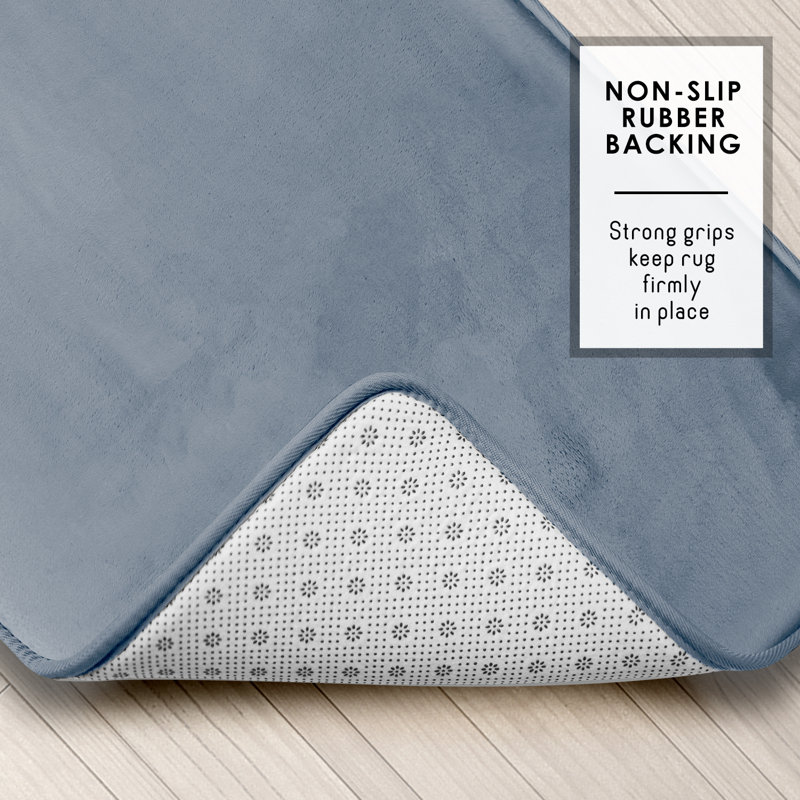 Aighan 3 Piece Ultra Soft and Absorbent Memory Foam Bath Rug Set with Non-Slip Backing, Stone Blue