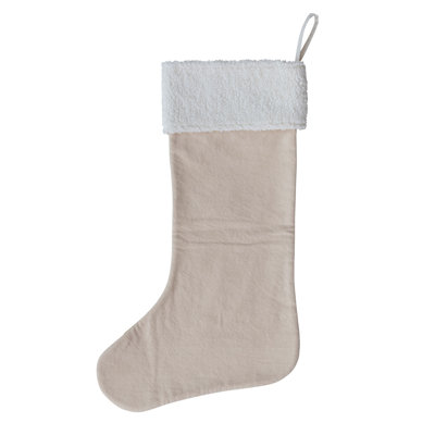Cotton Slub Foil Stocking with Faux Sherpa Cuff