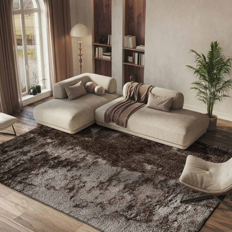 Tapis de couleur unie à poils longs touffeté à la main Cimah, Rectangle 8 pi x 10 pi