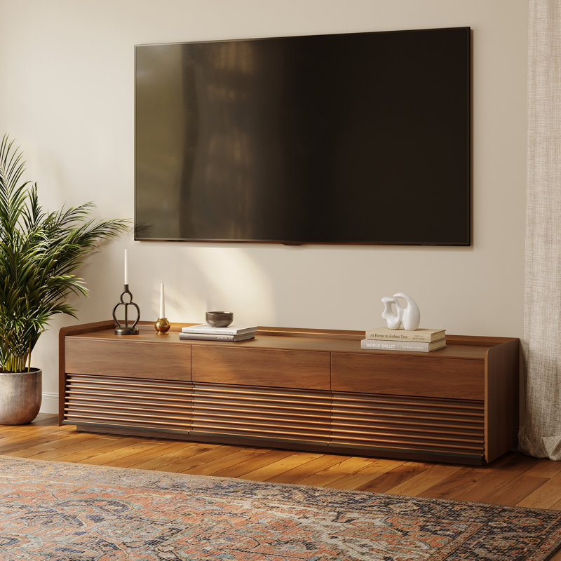 Meuble télé Mid-Century moderne avec lumière DEL, entièrement assemblé, H 19,27 po x L 70,87 po x l 15,75 po, Brun