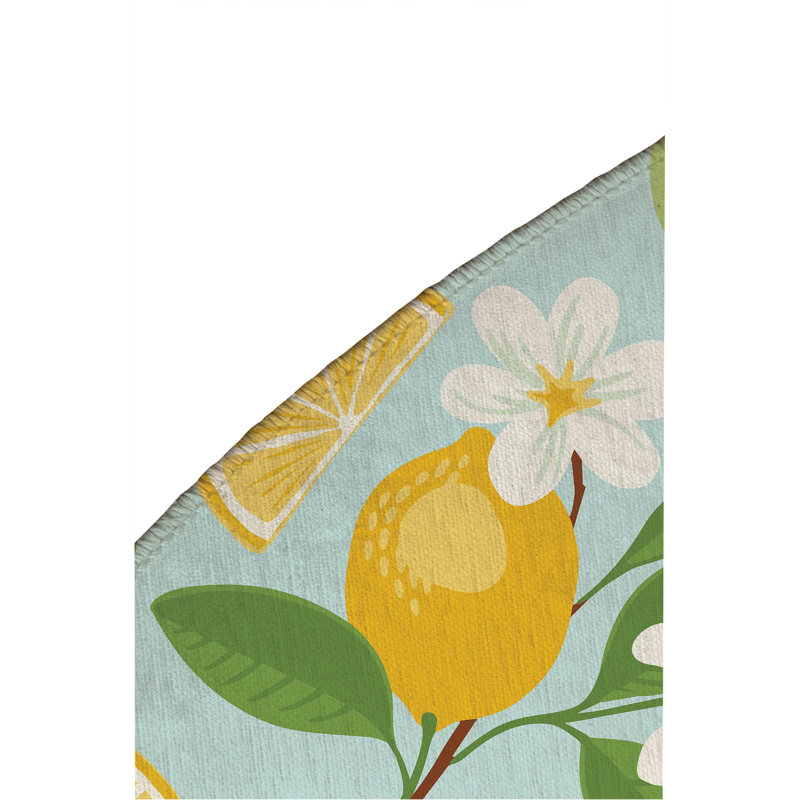 Tapis d'extérieur Sunny Citrus, Bleu, Rond 5 pi
