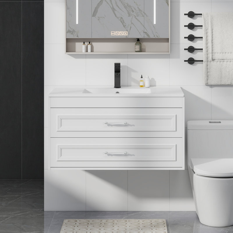 Ensemble de meuble-lavabo simple 36 po avec comptoir en résine SMC, Blanc, 36"