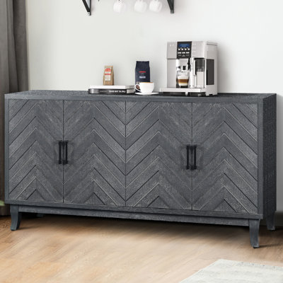 Buffet en bois gris taupe à 4 portes avec espace de rangement spacieux et portes réglables laquées