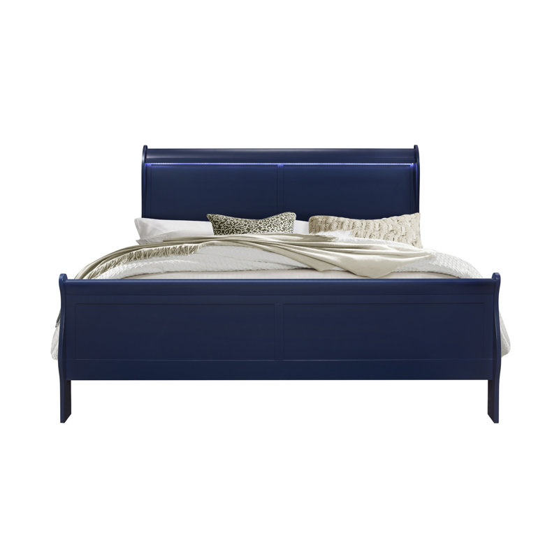 Lit King Blue avec DEL, Bleu, Très grand lit
