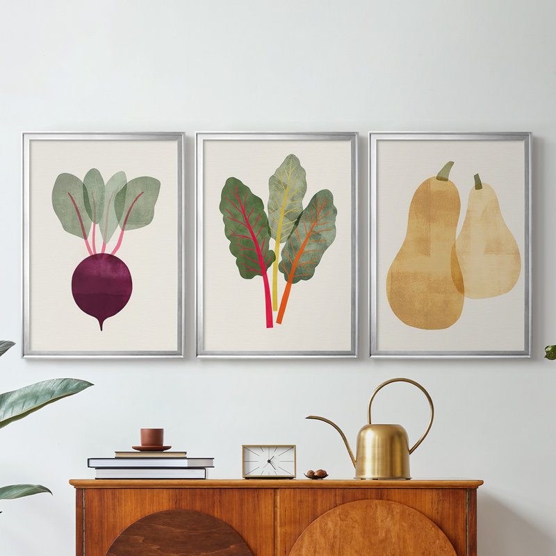 Organic Veg IX - Toile tendue avec châssis sur mesure - 3 pièces, H 39 po x l 81 po, Argent argent