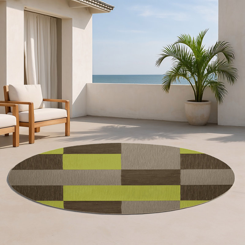 Tapis d'intérieur et d'extérieur à carreaux vert, Rond 5 pi