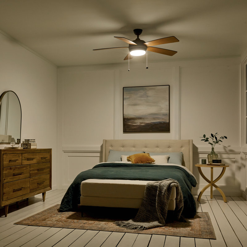 Starkk 52'' Ceiling Fan with LED Lights, Olde Bronze with Walnut Blades