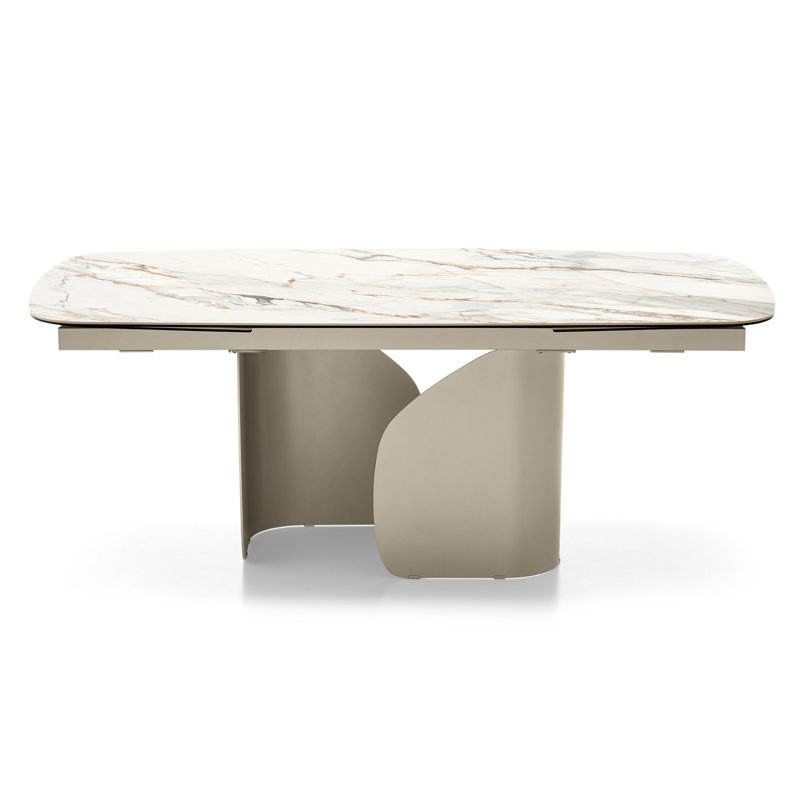 Twins Extendable Tables, 30.38"H x 65"L x 39.38"W, Calacatta Paonazzo, Matte Pearl Beige