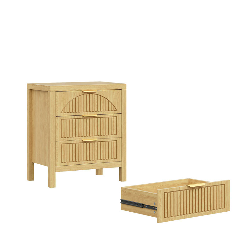 27.6" Tall 3-Drawer Nightstand, Natural