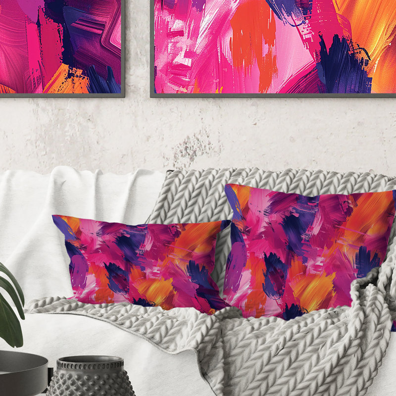 Rose, orange, coups de pinceau - coussin lombaire moderne