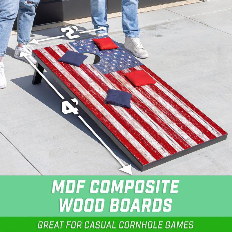 American Flag MDF Cornhole Set with Bean Bags and Carrying Case