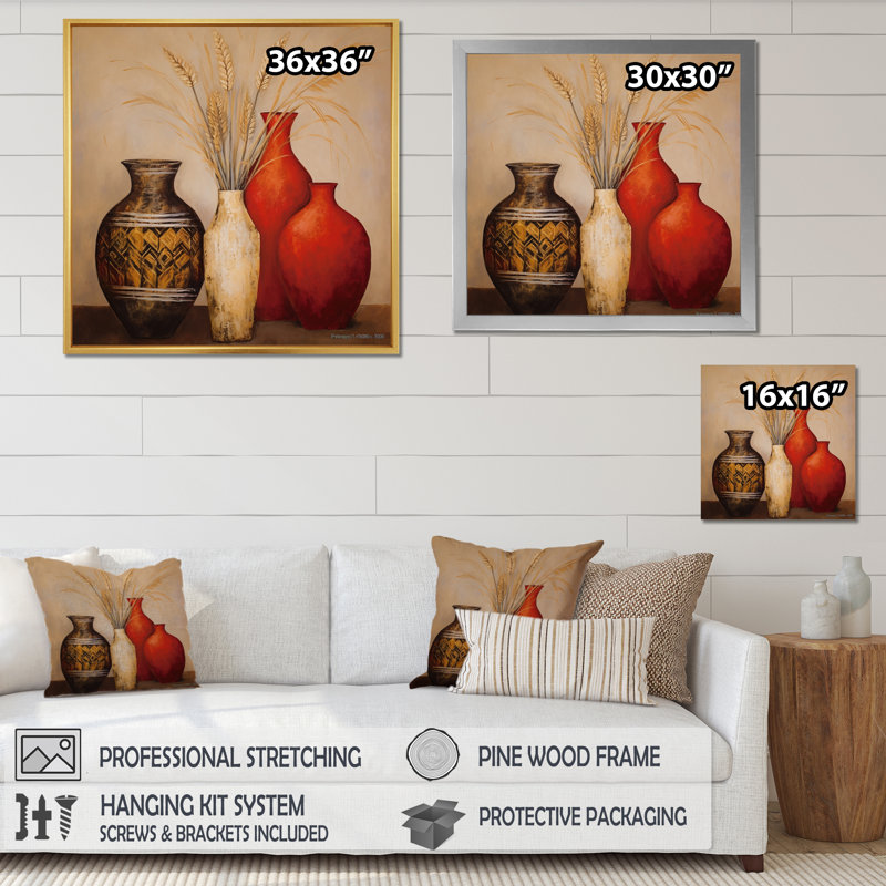 Nature morte avec vase gracieux séché - impression, Cadre flottant doré, H 36 po x l 36 po x P 1,5 po