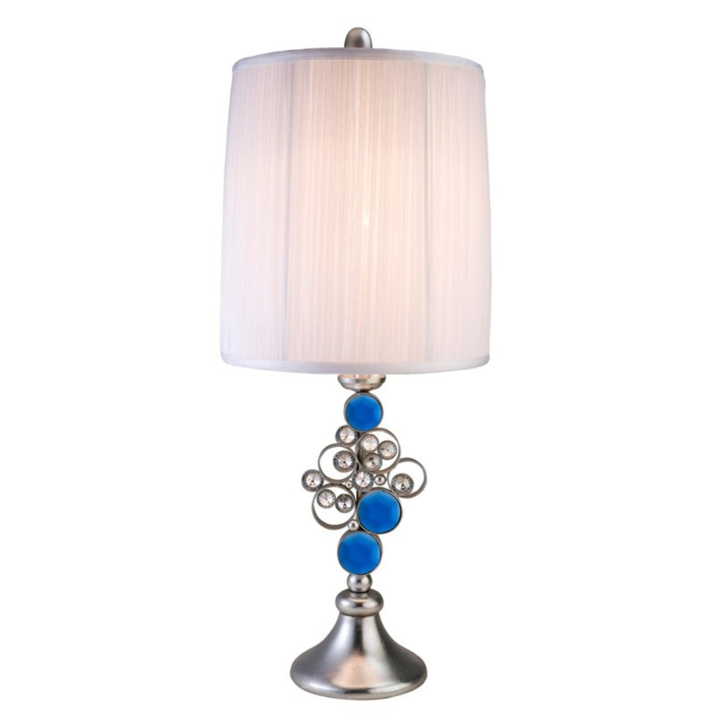 Dazzling Faux Table Lamp, Brushed Silver/Blue Crystal, 21''H x 12''W x 12''D