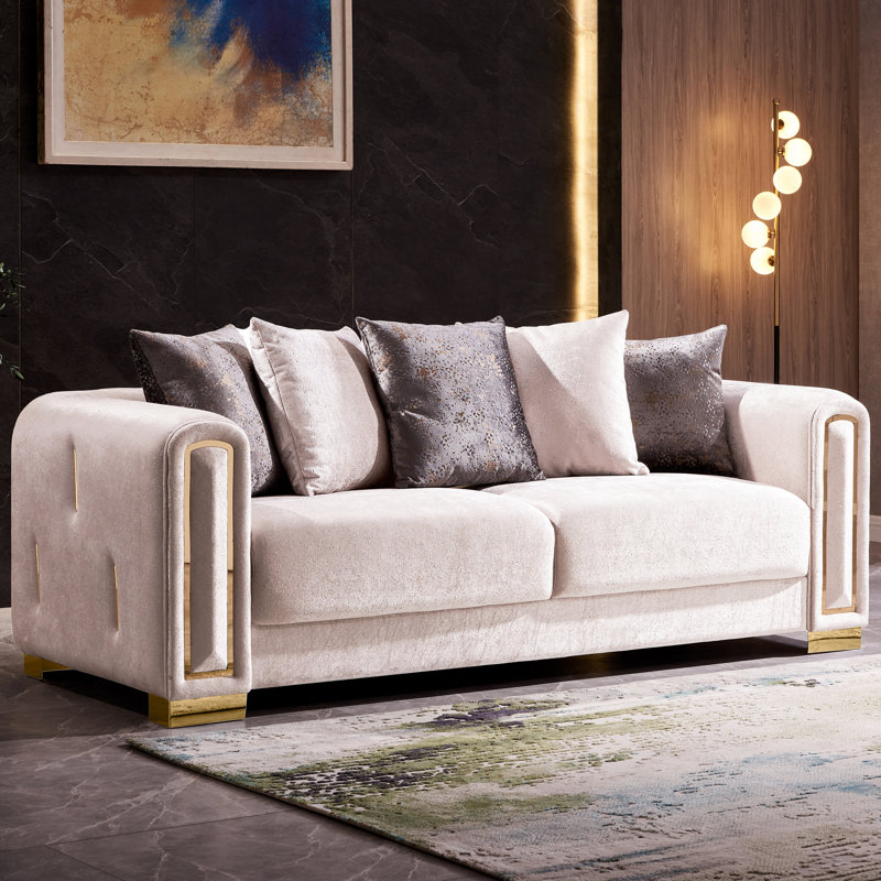 Canapé en velours de 91 po Foehr, Velours beige