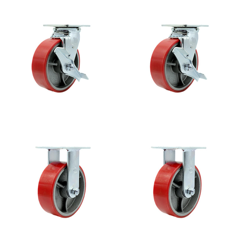 6 Inch  Poly on Cast Iron Caster Set with 2 Brakes/Swivel Lock 2 Rigid SCC/SCC-30CS620-PUR-RS-TLB-BSL-2-R-2