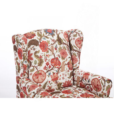 Chaise d'appoint moderne avec pieds en bois rétro, fauteuil rembourré confortable, canapé simple à motif floral pour le bureau de la chambre du salon - rouge floral