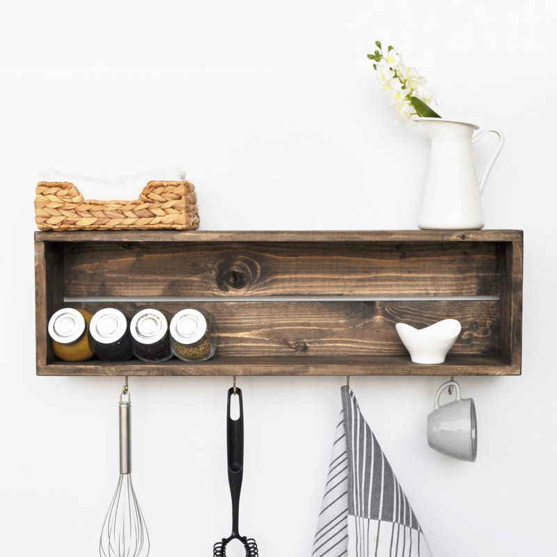Handmade Kitchen Shelf, Solid Spruce Wood, 27.6 x 8.3 x 4.0 inches | Rustic Walnut Color, Traditional Design | Assembled, Durable & Stylish Storage Solution for Home & Kitchen Organization