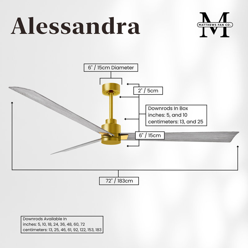 Alessandra Outdoor Downrod Ceiling Fan, Brushed Brass, Barn Wood Tone