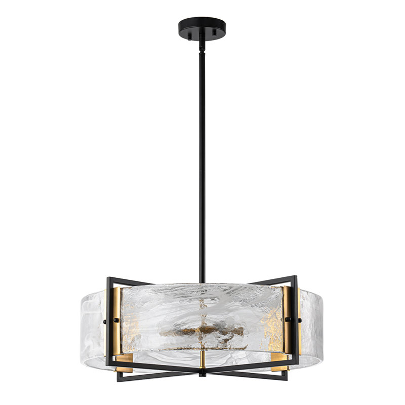 Modern 6-Light Cloud Glass Drum Chandelier
