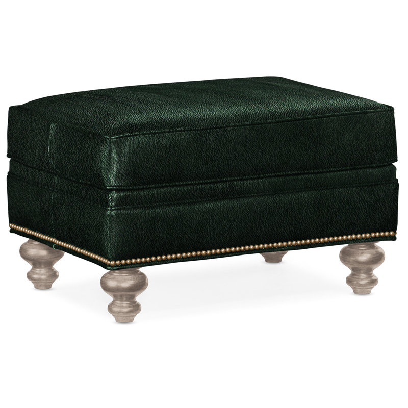 Repose-pieds rectangulaire en cuir véritable 26 "West, Cuir véritable vert forêt d'Anilina, Pierre, Naturel