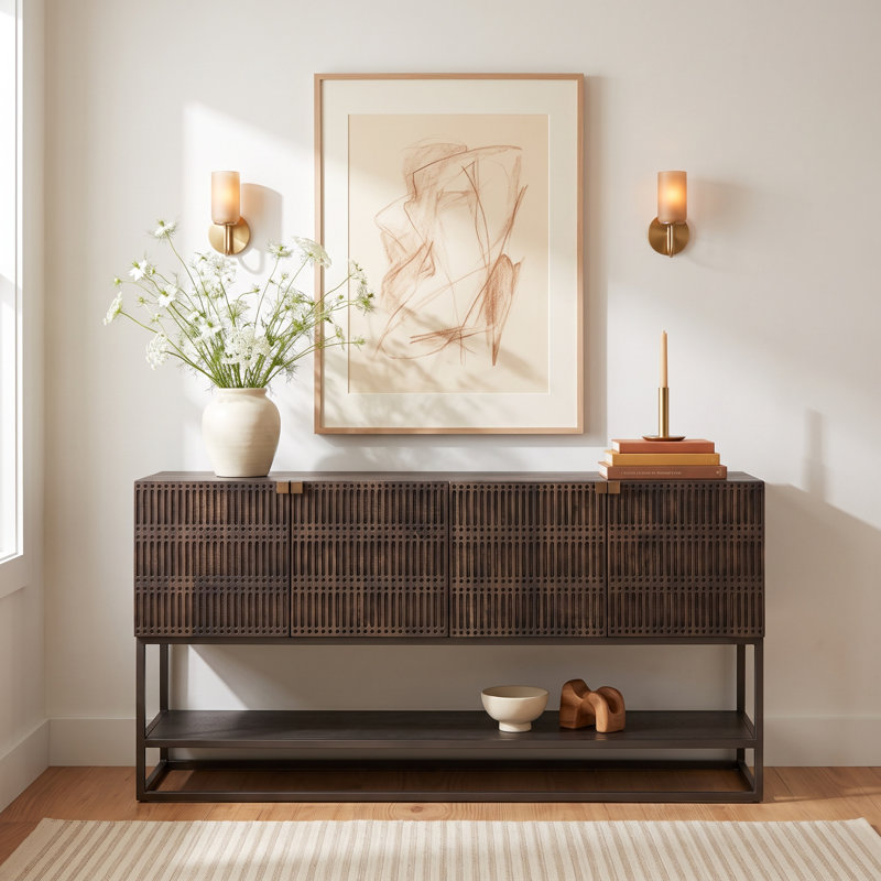 Fleur 56 " W Solid Wood Top Console Table, Brown