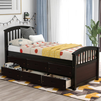 Lit plateforme simple en bois massif avec 6 tiroirs