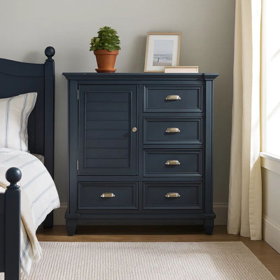 Armoire de chambre Zeny, 48 po, 5 tiroirs avec 1 armoire, bois d'ardoise bleu