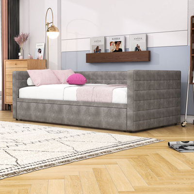 Lit de jour simple rembourré avec design extensible de simple à très grand et tiroirs
